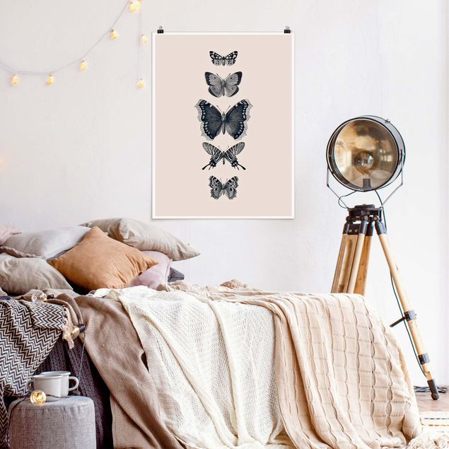 Poster - Ink Butterflies On Beige Backdrop