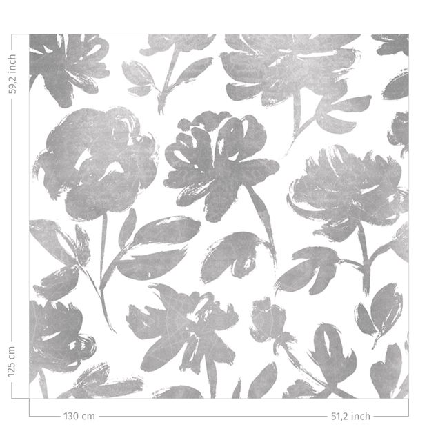 floral curtains Ink Drawing Silver Roses