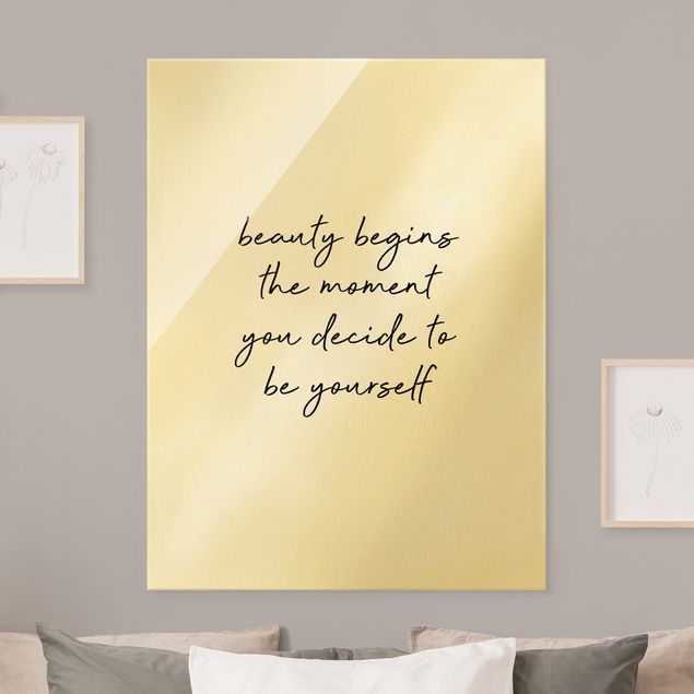 Glass print - Typography Beauty Begins Quote - Portrait format