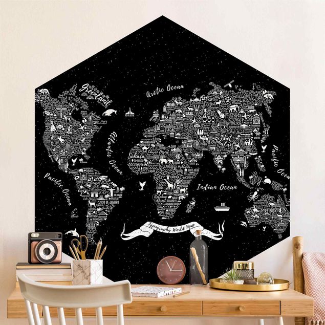 Wallpapers Typography World Map Black