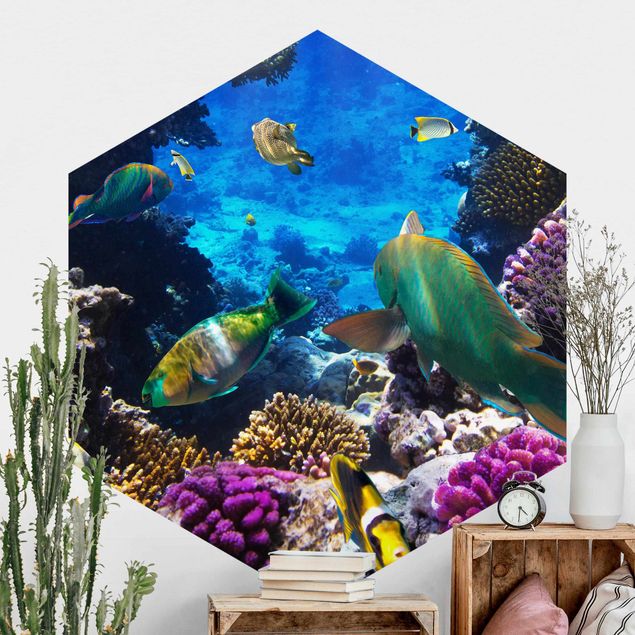 Hexagonal wall mural Underwater Dreams