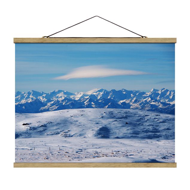 Fabric print with poster hangers - Snowy Mountain Landscape - Landscape format 4:3