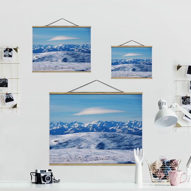 Fabric print with poster hangers - Snowy Mountain Landscape - Landscape format 4:3