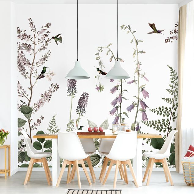 Wallpapers Playful hummingbirds among bellflowers