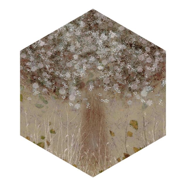 Self-adhesive hexagonal wall mural - Dreaming Tree In A Meadow