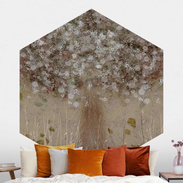 Hexagonal wall mural Dreaming Tree In A Meadow