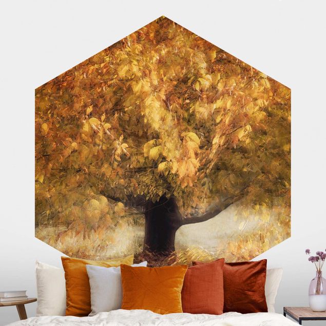 Hexagonal wall mural Dreaming Tree In Autumn