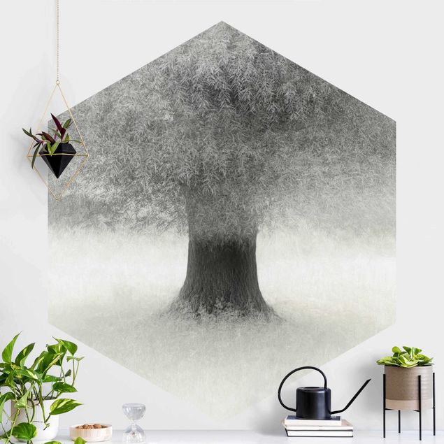Hexagonal wallpapers Dreaming Tree In White