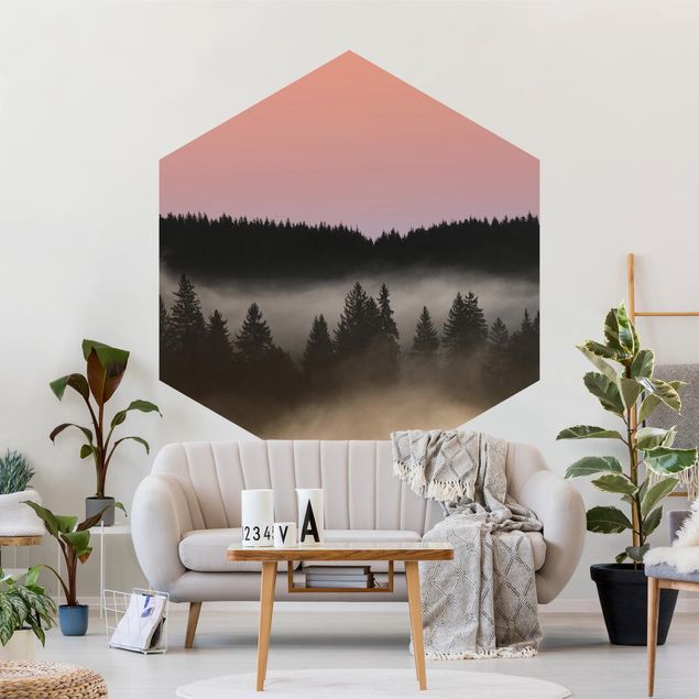 Self-adhesive hexagonal pattern wallpaper - Dreamy Foggy Forest