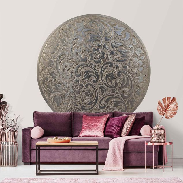 Self-adhesive round wallpaper - Victorian Flower Ornamentation In Circle