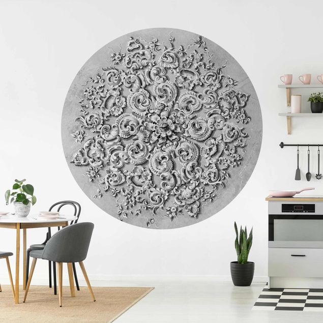 Self-adhesive round wallpaper - Victorian Ornamentation With Patina In Black And White