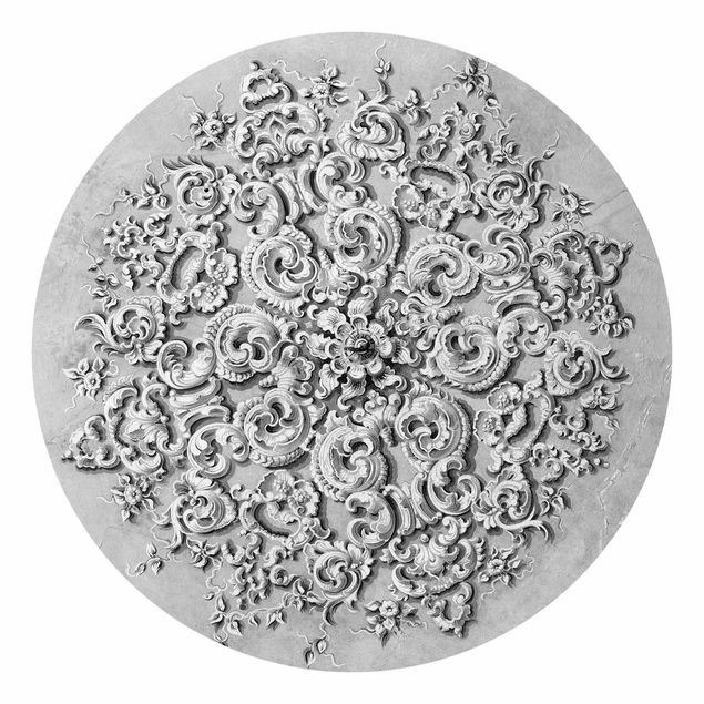Self-adhesive round wallpaper - Victorian Ornamentation With Patina In Black And White