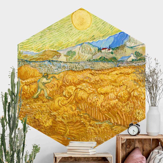 Hexagonal wallpapers Vincent Van Gogh - Wheatfield With Reaper
