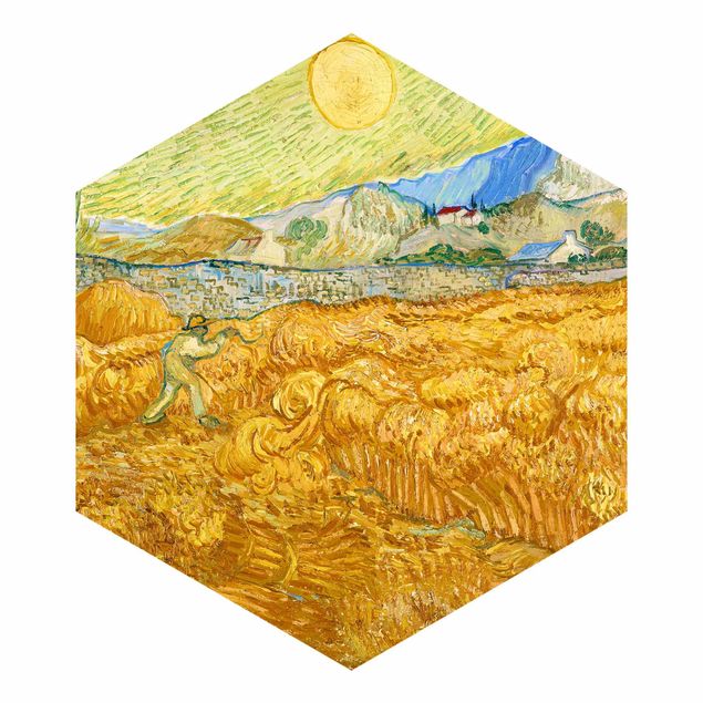 Self-adhesive hexagonal pattern wallpaper - Vincent Van Gogh - Wheatfield With Reaper