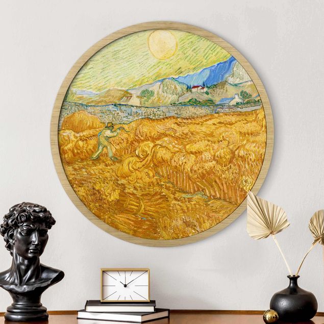 Framed prints round Vincent Van Gogh - Wheatfield With Reaper
