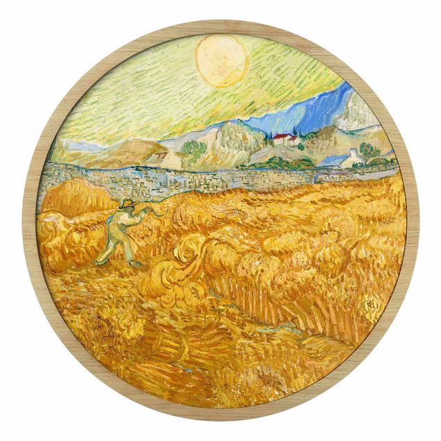 Circular framed print - Vincent Van Gogh - Wheatfield With Reaper
