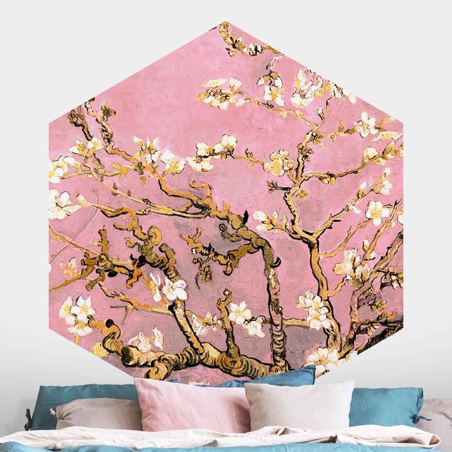 Self-adhesive hexagonal wall mural Vincent Van Gogh - Almond Blossom In Antique Pink