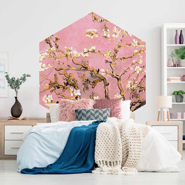 Self-adhesive hexagonal pattern wallpaper - Vincent Van Gogh - Almond Blossom In Antique Pink