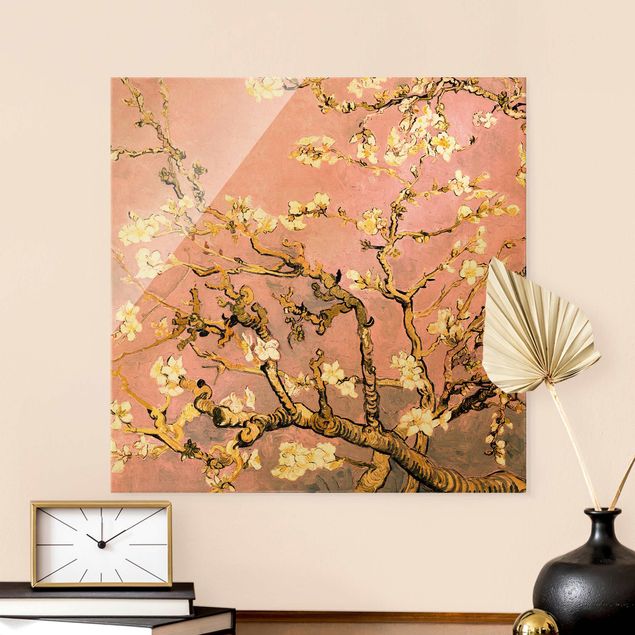 Glass print - Vincent Van Gogh - Almond Blossom In Antique Pink - Square