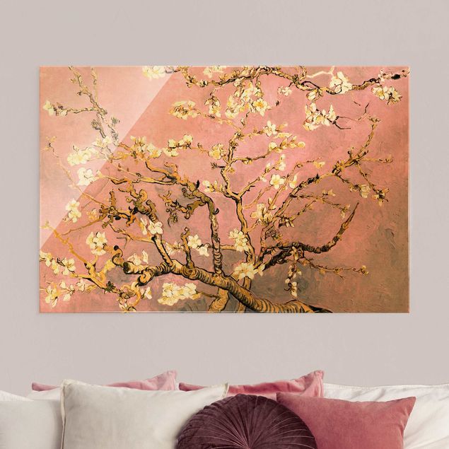 Glass print - Vincent Van Gogh - Almond Blossom In Antique Pink - Landscape format