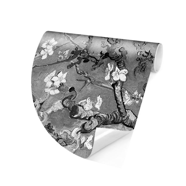 Self-adhesive round wallpaper - Vincent Van Gogh - Almond Blossom Black And White