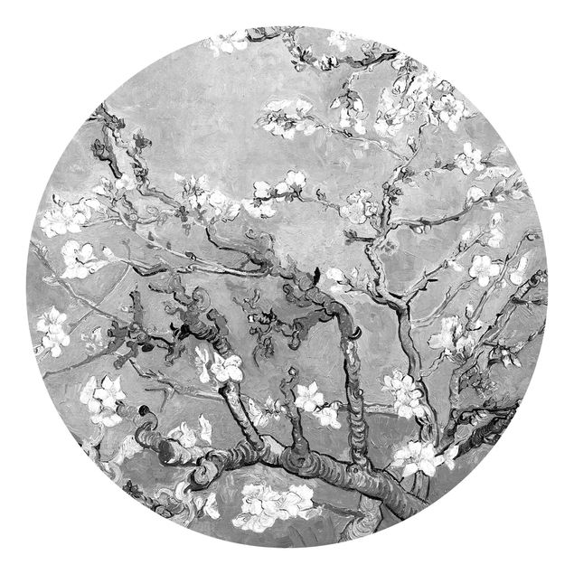 Self-adhesive round wallpaper - Vincent Van Gogh - Almond Blossom Black And White