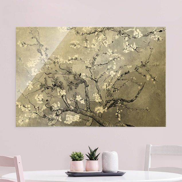 Glass print - Vincent Van Gogh - Almond Blossom Black And White - Landscape format