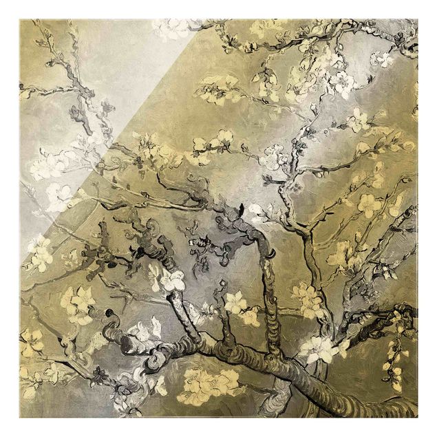 Glass print - Vincent Van Gogh - Almond Blossom Black And White - Square