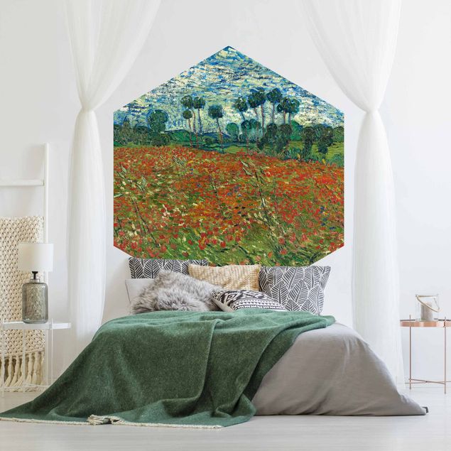 Self-adhesive hexagonal pattern wallpaper - Vincent Van Gogh - Poppy Field
