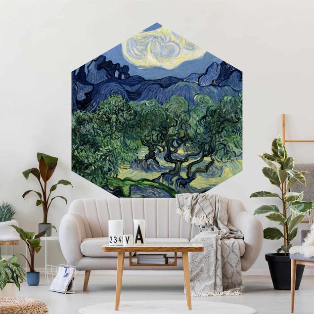 Self-adhesive hexagonal pattern wallpaper - Vincent Van Gogh - Olive Trees
