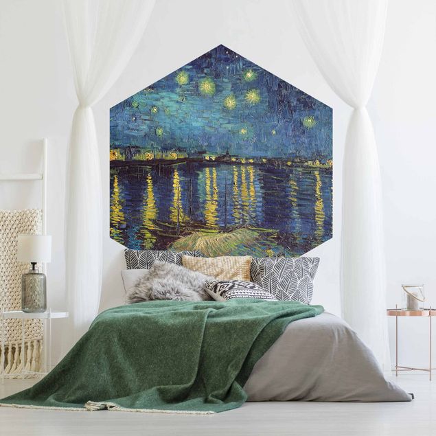 Self-adhesive hexagonal pattern wallpaper - Vincent Van Gogh - Starry Night Over The Rhone