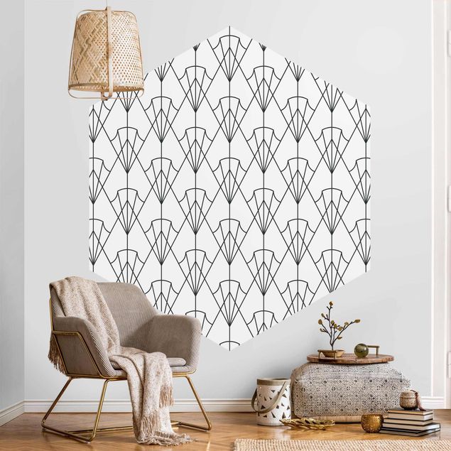 Self-adhesive hexagonal pattern wallpaper - Vintage Art Deco Pattern Arrows XXL Black