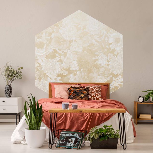 Self-adhesive hexagonal pattern wallpaper - Vintage Blossom Dream In Beige