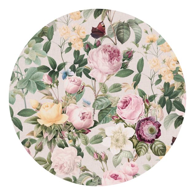 Self-adhesive round wallpaper - Vintage Flowers Illustration XXL