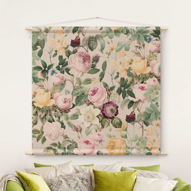 modern tapestry wall hanging Vintage Flowers Illustration XXL