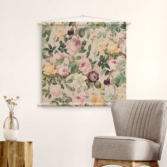 extra large wall tapestry Vintage Flowers Illustration XXL