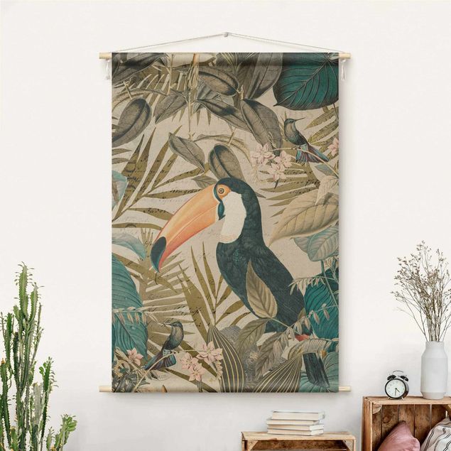 modern tapestry Vintage Collage - Toucan In The Jungle