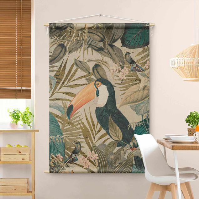 extra large tapestry Vintage Collage - Toucan In The Jungle
