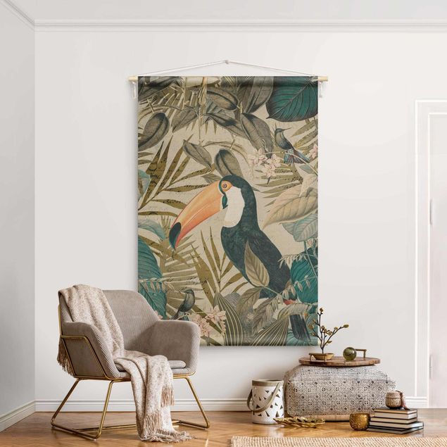 forest tapestry Vintage Collage - Toucan In The Jungle