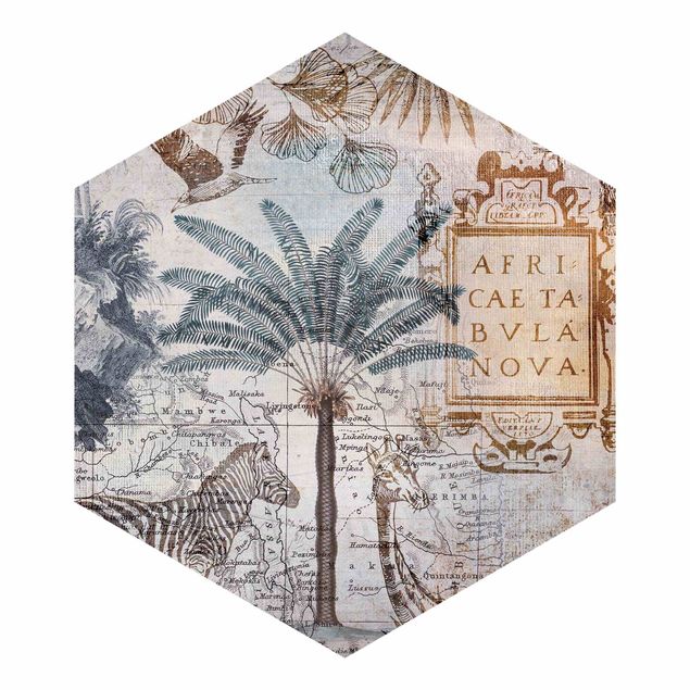 Self-adhesive hexagonal pattern wallpaper - Vintage Collage Map Africa