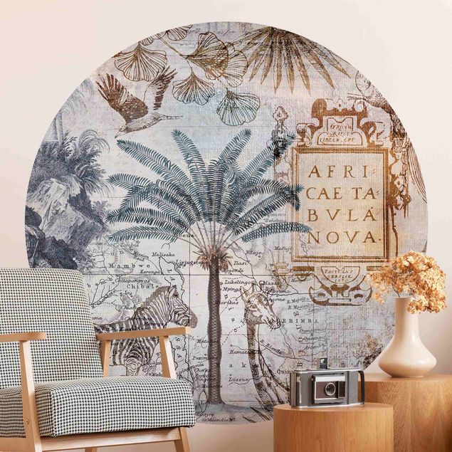 Self-adhesive round wallpaper - Vintage Collage Map Africa