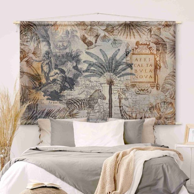 modern wall tapestry Vintage Collage Map Africa