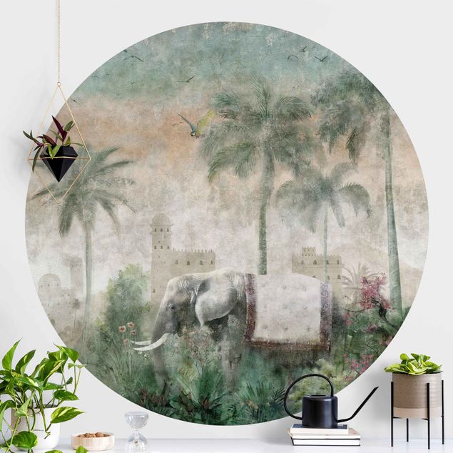Wallpapers Vintage Jungle Scene with Elephant