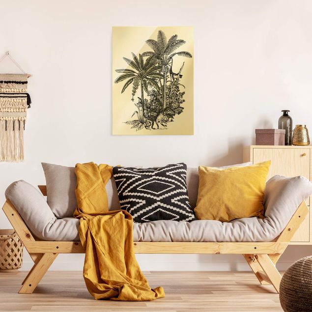 Glass print - Vintage Illustration - Monkeys  And Palm Trees - Portrait format