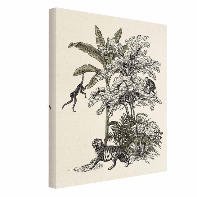 Canvas print gold - Vintage Illustration - Climbing Monkeys