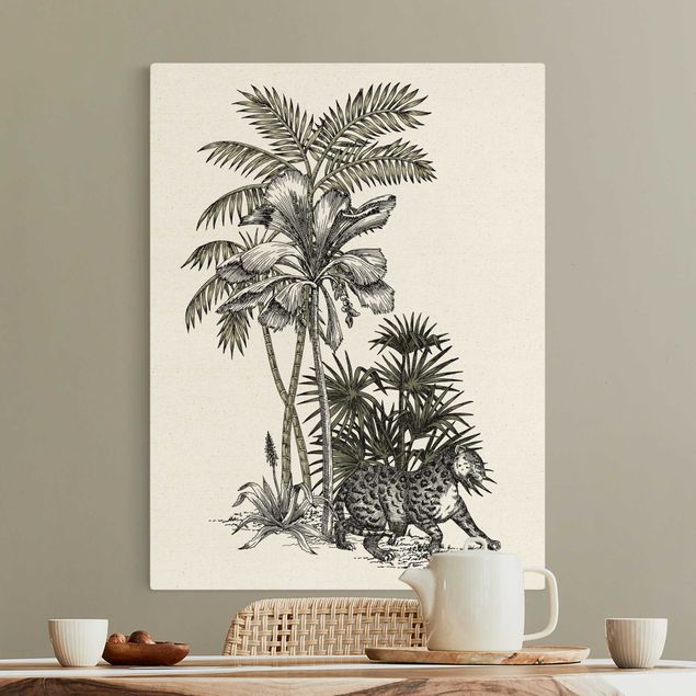 Canvas print gold - Vintage Illustration - Tiger And Palm Trees