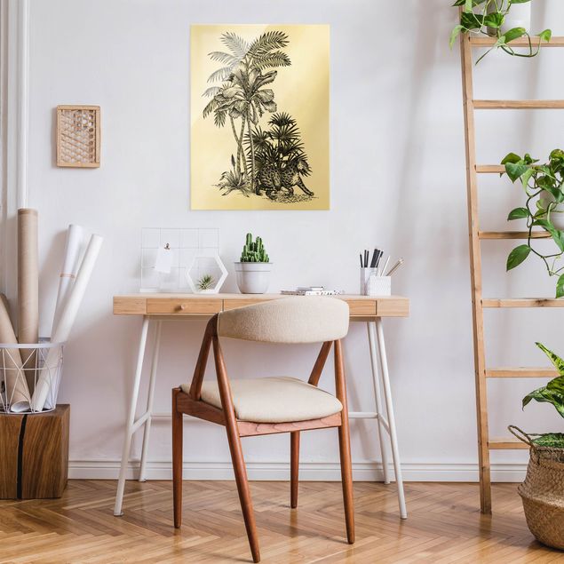 Glass print - Vintage Illustration - Tiger And Palm Trees - Portrait format