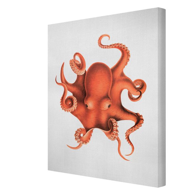 Canvas print - Vintage Illustration Red Octopus - Portrait format 3:4