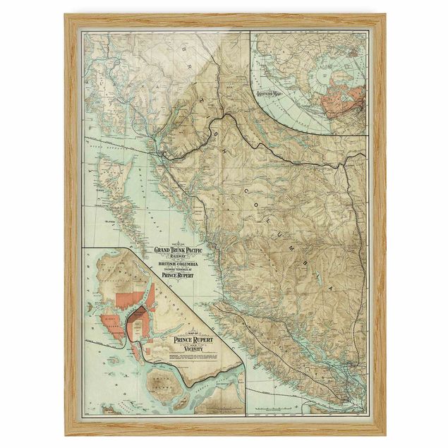 Framed poster - Vintage Map British Columbia