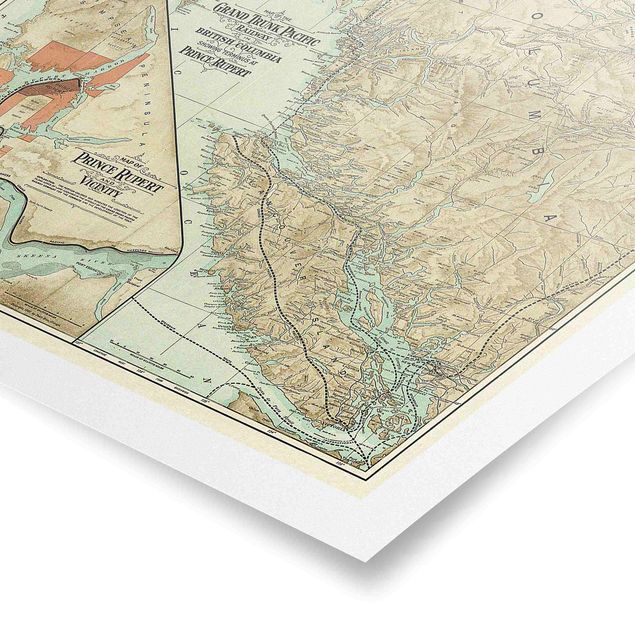 Poster - Vintage Map British Columbia